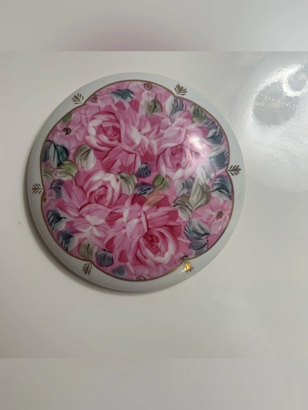 Formalities by Baum Bros Hand Painted Floral Porcelain Trinket Box Gold Trim